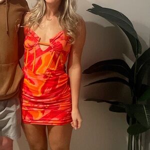 Pink and orange retro mini dress